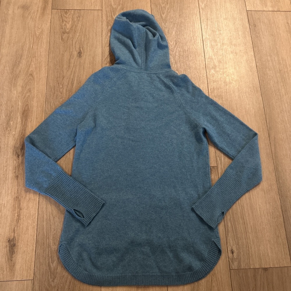 Max Studio Hooded Cardigan 100% 2 Ply Cashmere Teal Blue Women's Medium - Picture 5 of 6